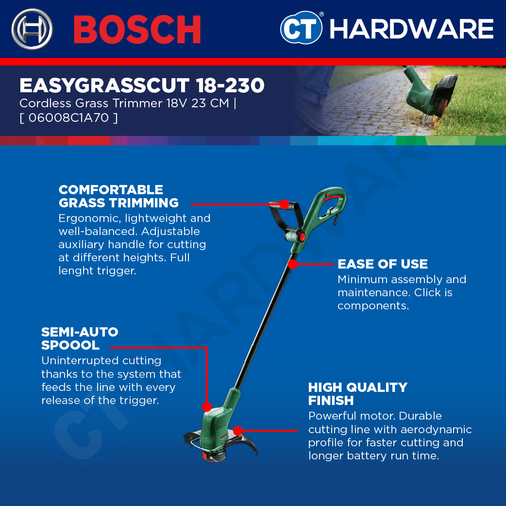 Bosch EASYGRASSCUT 18-230 Cordless Grass Trimmer 18V Come With 1x 2.0Ah Battery & Charger | Home & Garden Tools