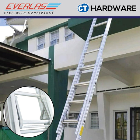 Everlas ED-DR Series Heavy Duty Double Extension Ladder 11 Rungs - 33 Rungs | 150kg Max Load | SIRIM