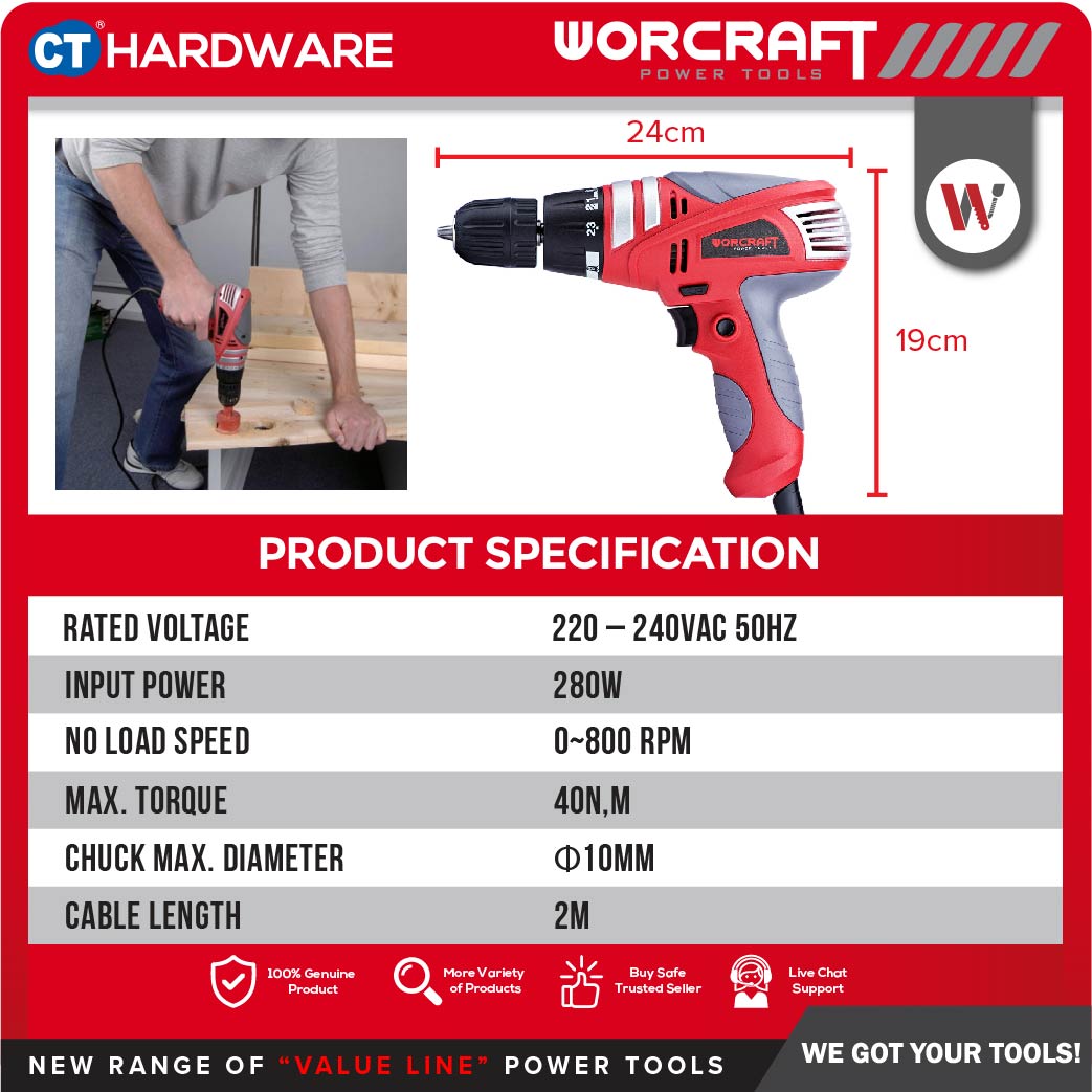 Worcraft ED280 Drill Driver 10mm 280W
