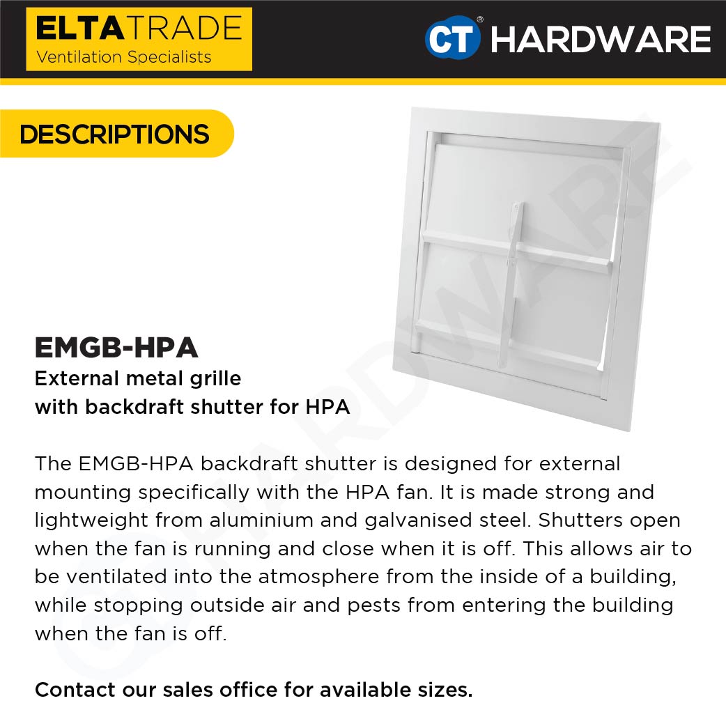 ELTA TRADE EMGB-HPA 200 EXTERNAL METAL GRILLE WITH BACKDRAFT SHUTTER FOR HPA SERIES 200MM