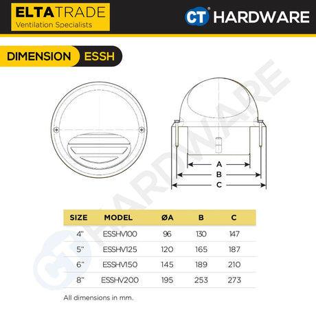 ELTA TRADE ESSHV (4", 5", 6", 8") EXTERNAL ACCESSORIES STAINLESS STEEL HOOD VENT
