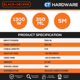 BLACK+DECKER FSM1605 EPP 1300W Steam Mop 350ml – 5m Cable, 180° Swivel Head