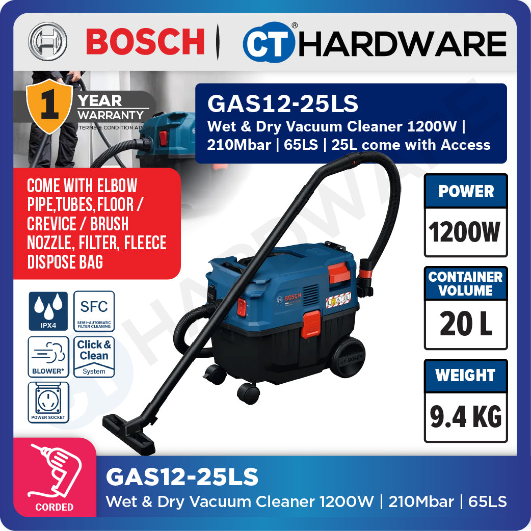 Bosch PRO GAS12-25LS Wet & Dry Vacuum Cleaner 1200W 25L [06019S31L0]