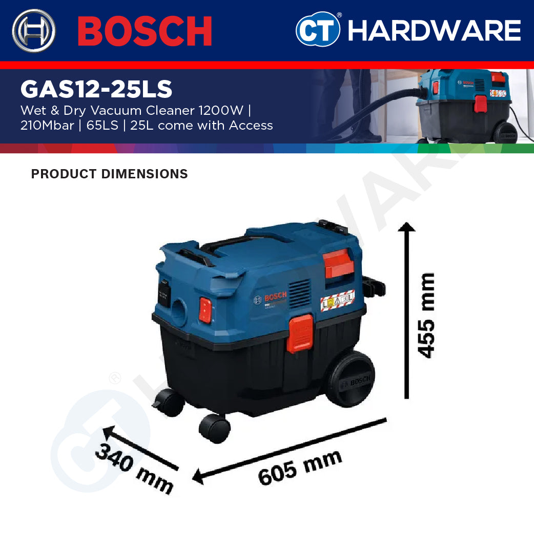 Bosch PRO GAS12-25LS Wet & Dry Vacuum Cleaner 1200W 25L [06019S31L0]