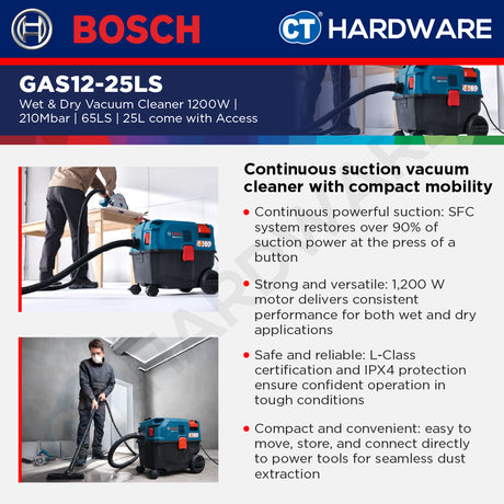 Bosch PRO GAS12-25LS Wet & Dry Vacuum Cleaner 1200W 25L [06019S31L0]