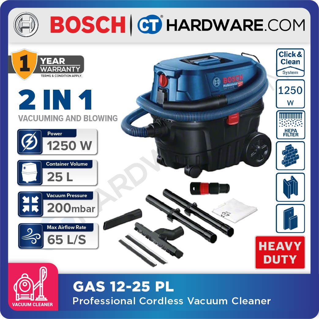 Bosch GAS 12-25 PL Professional Wet & Dry Vacuum Cleaner 1250W 25l [060197C1L0 | GAS1225PL]