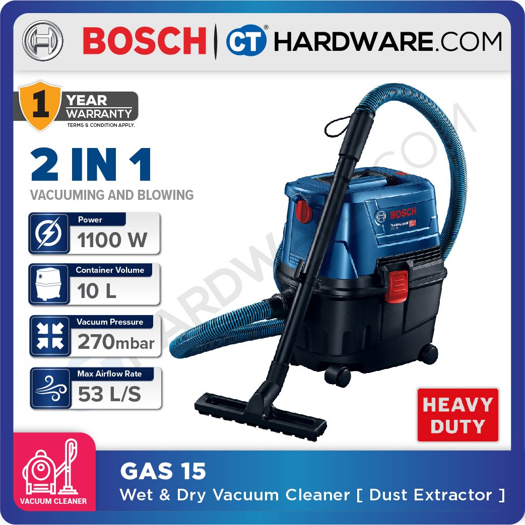 Bosch GAS 15 Professional Wet & Dry Vacuum Cleaner 1100W 15l [06019E50L0 | GAS15]