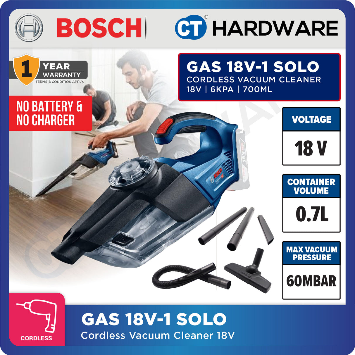 🎁 Bosch GAS 18V-1  Professional Cordless Vacuum Cleaner 18V | SOLO | 1-Battery | 2-Battery [GAS18V1SOLO] (100% off)