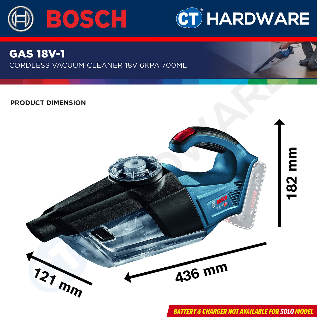 🎁 Bosch GAS 18V-1  Professional Cordless Vacuum Cleaner 18V | SOLO | 1-Battery | 2-Battery [GAS18V1SOLO] (100% off)