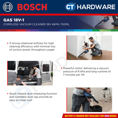 🎁 Bosch GAS 18V-1  Professional Cordless Vacuum Cleaner 18V | SOLO | 1-Battery | 2-Battery [GAS18V1SOLO] (100% off)