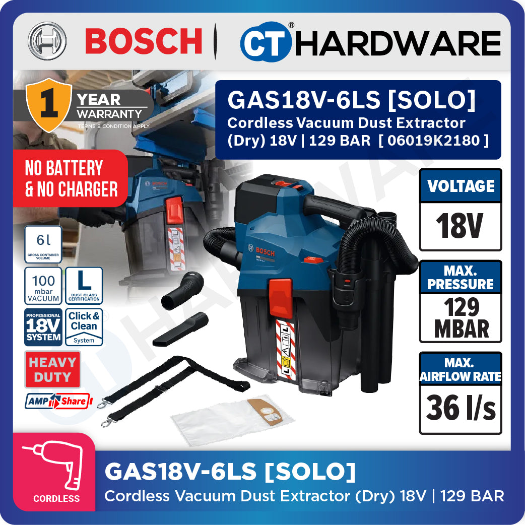 Bosch PRO GAS18V-6LS Cordless Dust Extractor 18V 06019K2180 (Body Only | 1-Battery | 2-Battery)