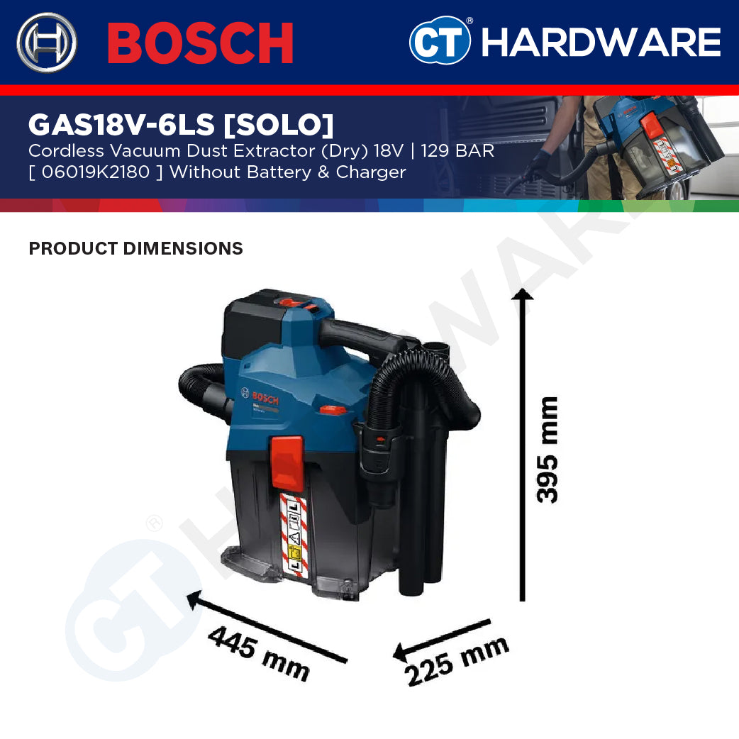 Bosch PRO GAS18V-6LS Cordless Dust Extractor 18V 06019K2180 (Body Only | 1-Battery | 2-Battery)