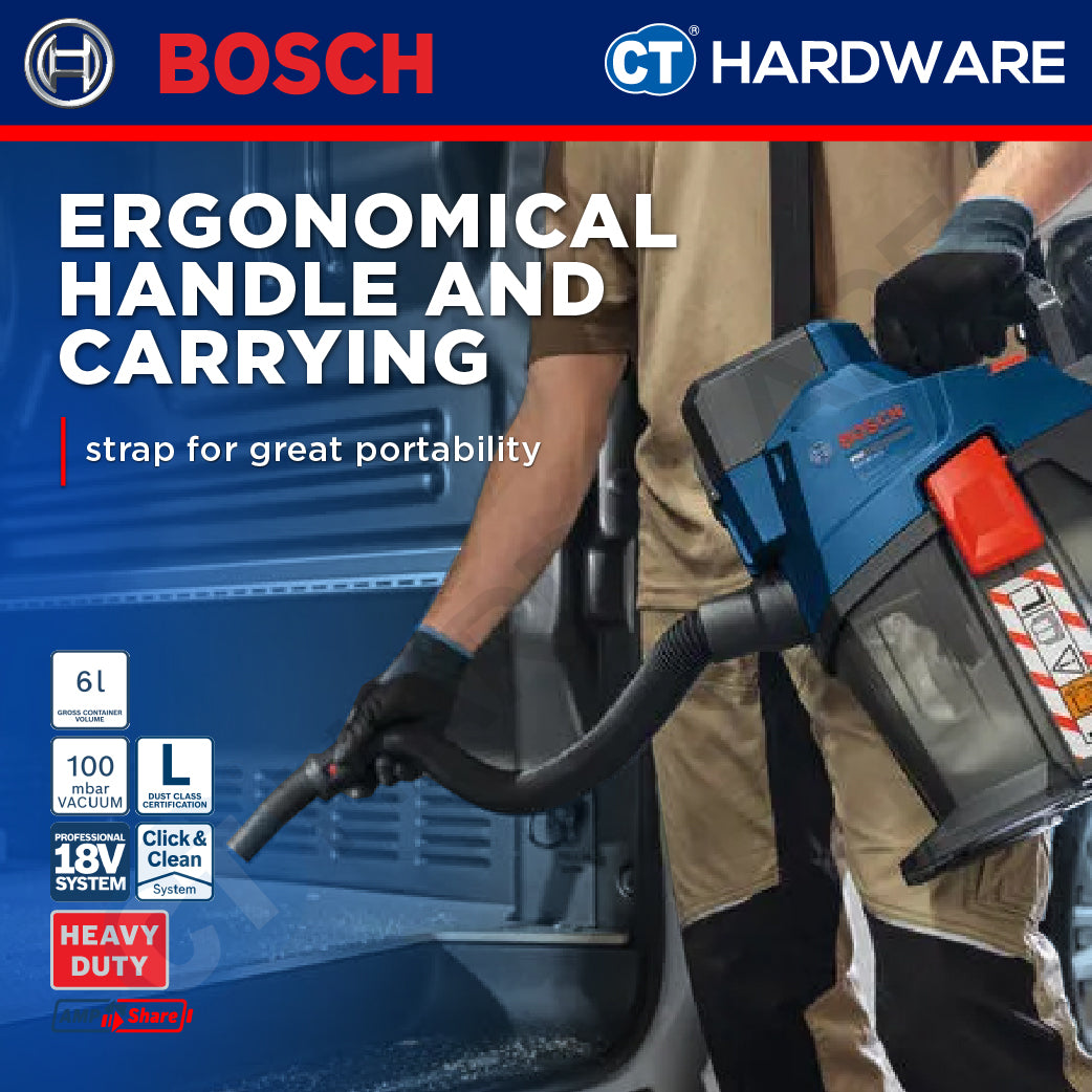 Bosch PRO GAS18V-6LS Cordless Dust Extractor 18V 06019K2180 (Body Only | 1-Battery | 2-Battery)