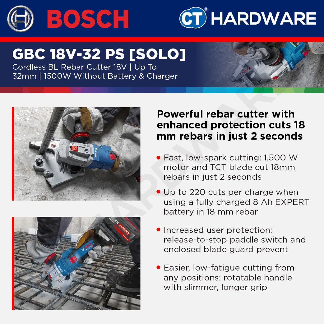 Bosch PRO GBC 18V-32 PS Cordless Brushless Rebar Cutter 18V 32mm Solo [06019S70K0]