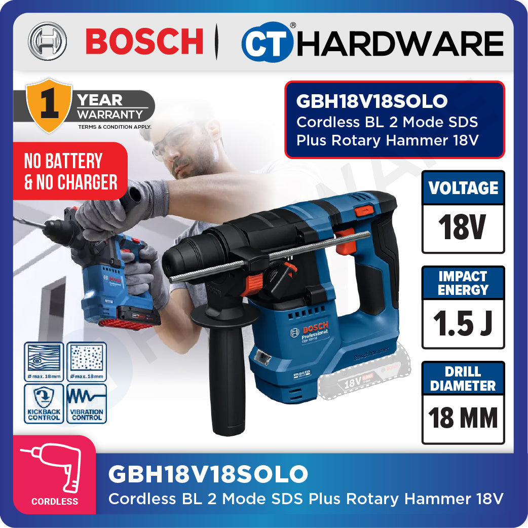 Bosch GBH18V18 Cordless Brushless 2 Mode SDS Plus Rotary Hammer 18V | 18 MM | GBH18V18SOLO | GBH18V18XONECHUCKSOLO