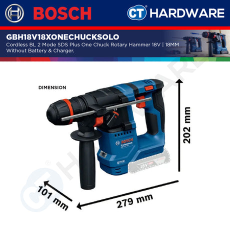 Bosch GBH 18V-18 X ONECHUCK Cordless Brushless 2 Mode SDS Plus Rotary Hammer 18V 18 MM [GBH18V18XONECHUCKSOLO]
