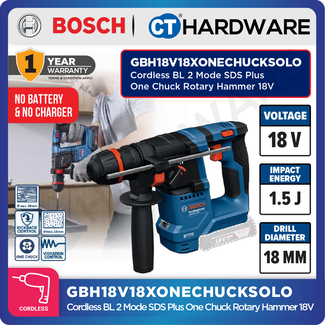Bosch GBH18V18 Cordless Brushless 2 Mode SDS Plus Rotary Hammer 18V | 18 MM | GBH18V18SOLO | GBH18V18XONECHUCKSOLO