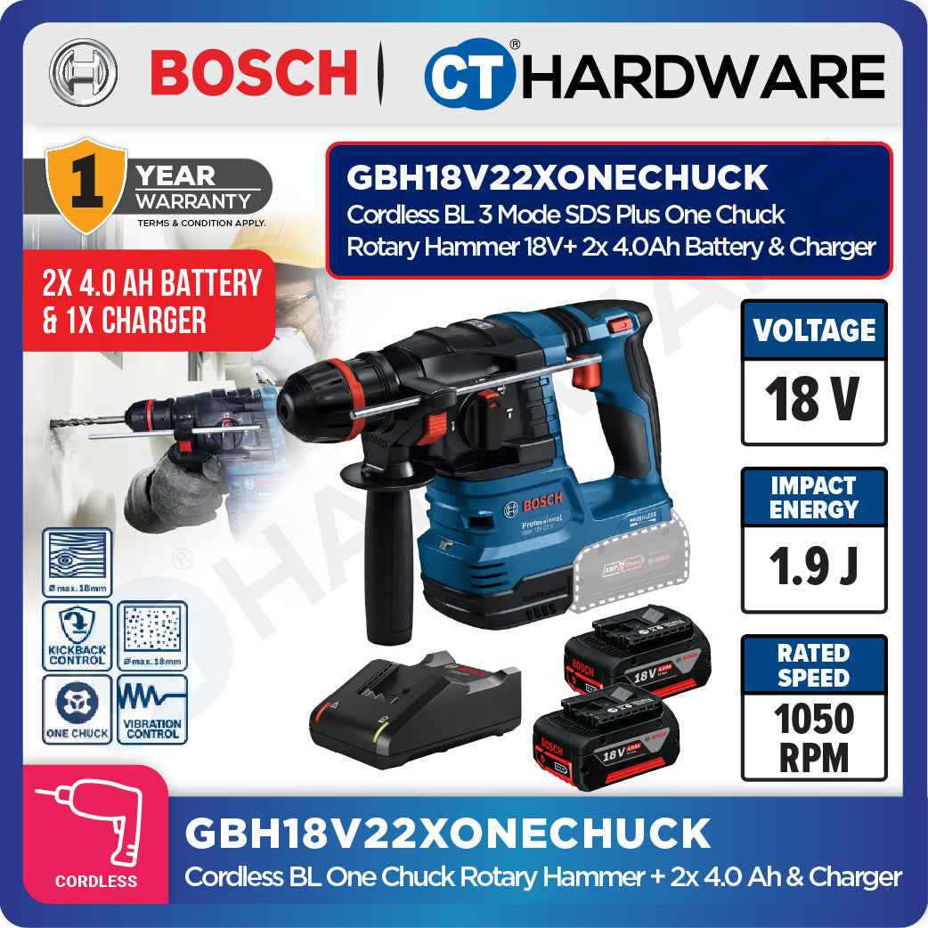 Bosch GBH18V22XONECHUCK Cordless Brushless 3 Mode SDS Plus One Chuck Rotary Hammer 18V | 1.9J