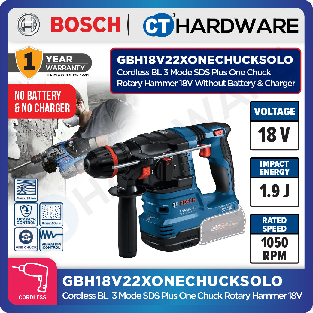 Bosch GBH18V22XONECHUCK Cordless Brushless 3 Mode SDS Plus One Chuck Rotary Hammer 18V | 1.9J