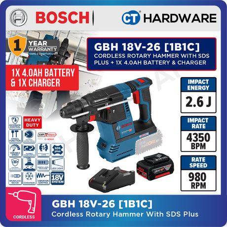 Bosch GBH 18V-26 SOLO Cordless Rotary Hammer 18V SDS Plus, 2.6J Without Battery & Charger, GBH18V26SOLO