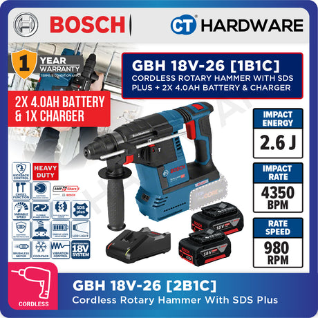 Bosch GBH 18V-26 SOLO Cordless Rotary Hammer 18V SDS Plus, 2.6J Without Battery & Charger, GBH18V26SOLO