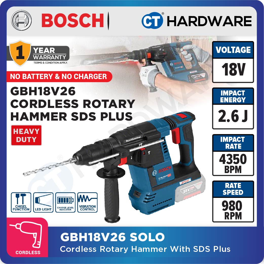 Bosch GBH 18V-26 SOLO Cordless Rotary Hammer with SDS Plus 18V [0611909000 | GBH18V26SOLO]