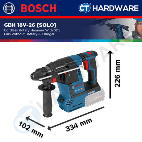 Bosch GBH 18V-26 SOLO Cordless Rotary Hammer 18V SDS Plus, 2.6J Without Battery & Charger, GBH18V26SOLO