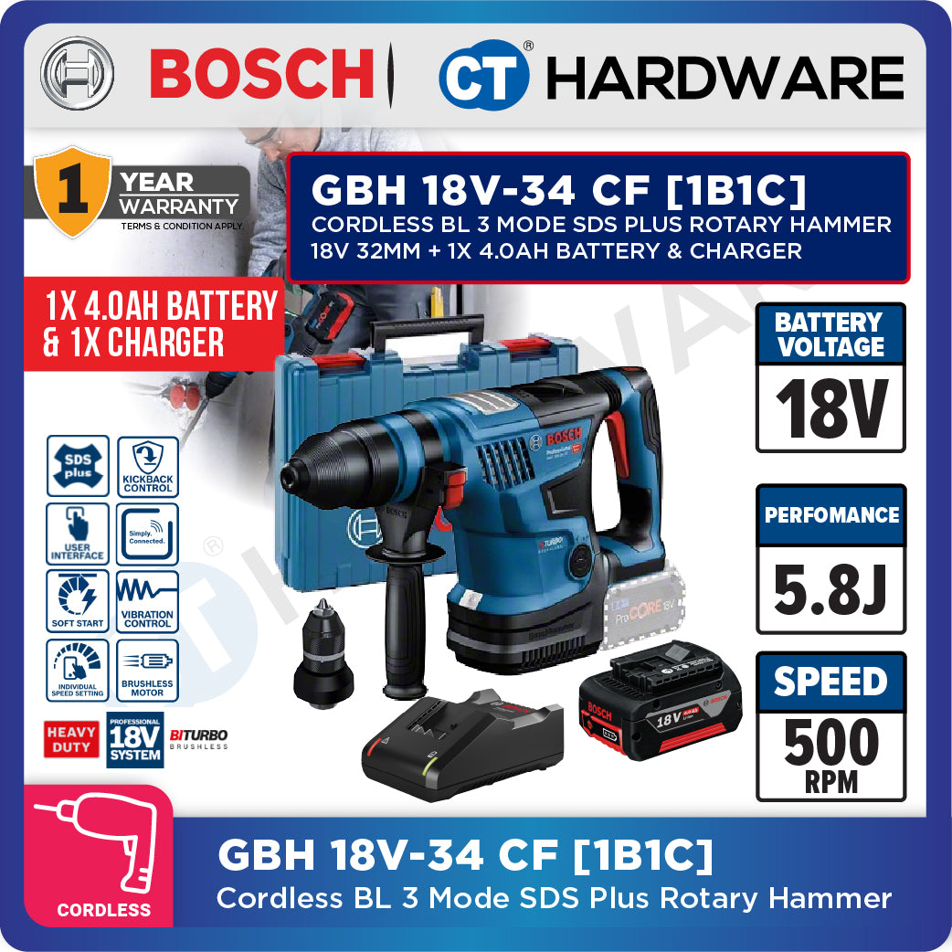Bosch GBH 18V-34 CF SOLO Cordless Rotary Hammer Without Battery & Charger GBH18V34CFSOLO