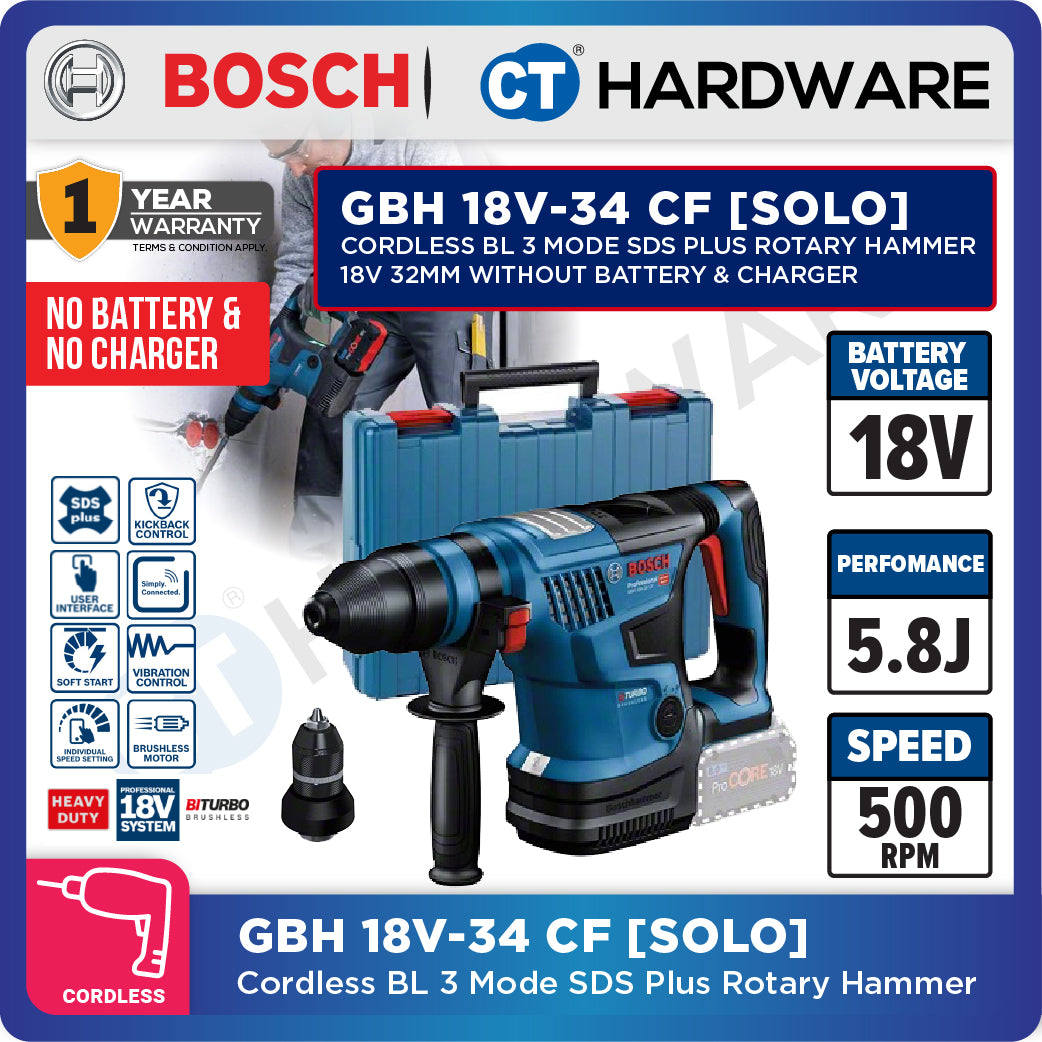 Bosch GBH 18V-34 CF SOLO Cordless Rotary Hammer Without Battery & Charger GBH18V34CFSOLO