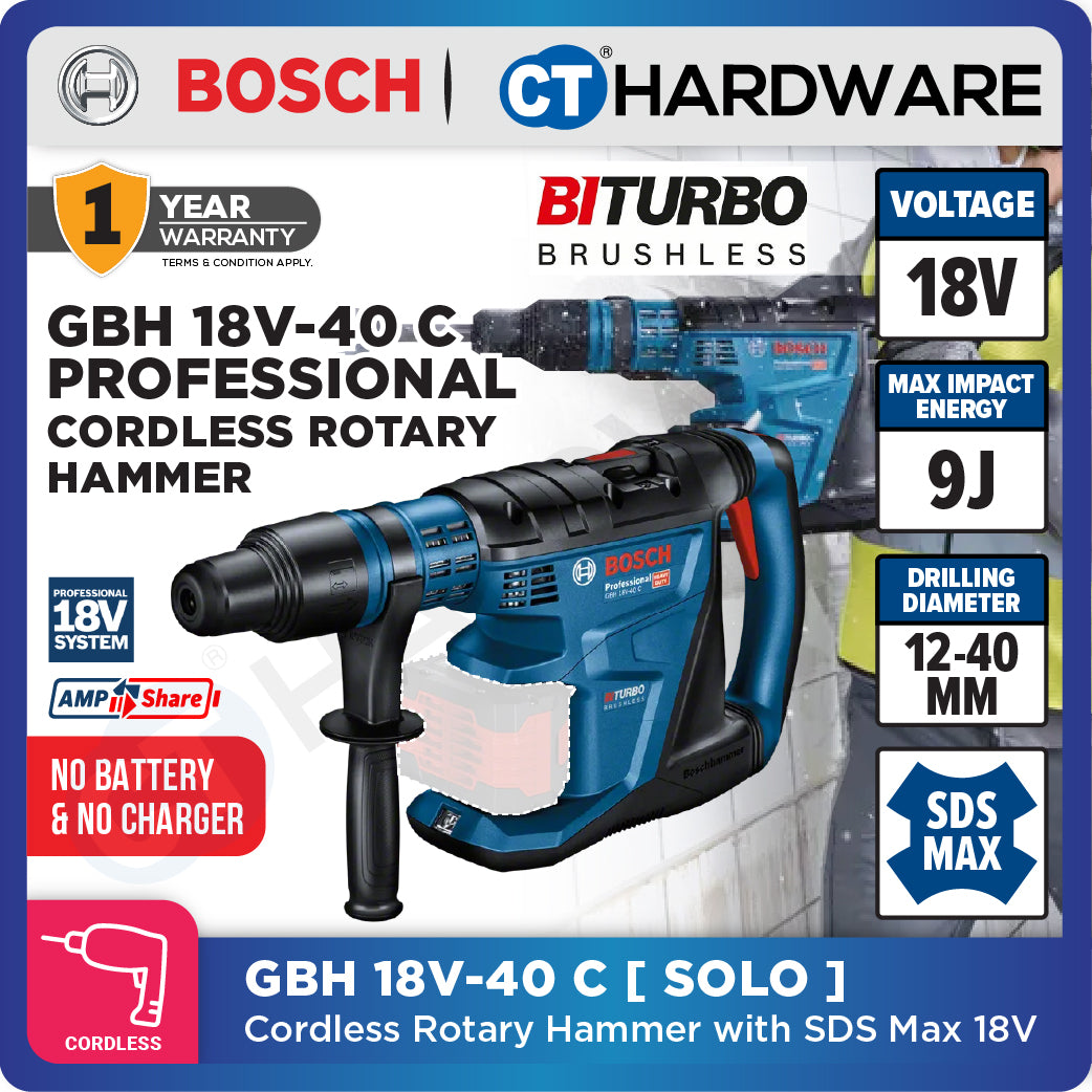 Bosch GBH 18V-40 C SOLO BITURBO Cordless Rotary Hammer with SDS Max 18V 9J [GBH18V40CSOLO]