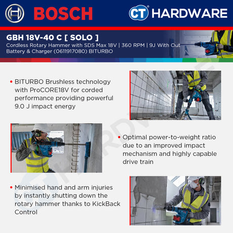 Bosch GBH 18V-40 C SOLO BITURBO Cordless Rotary Hammer with SDS Max 18V 9J [GBH18V40CSOLO]