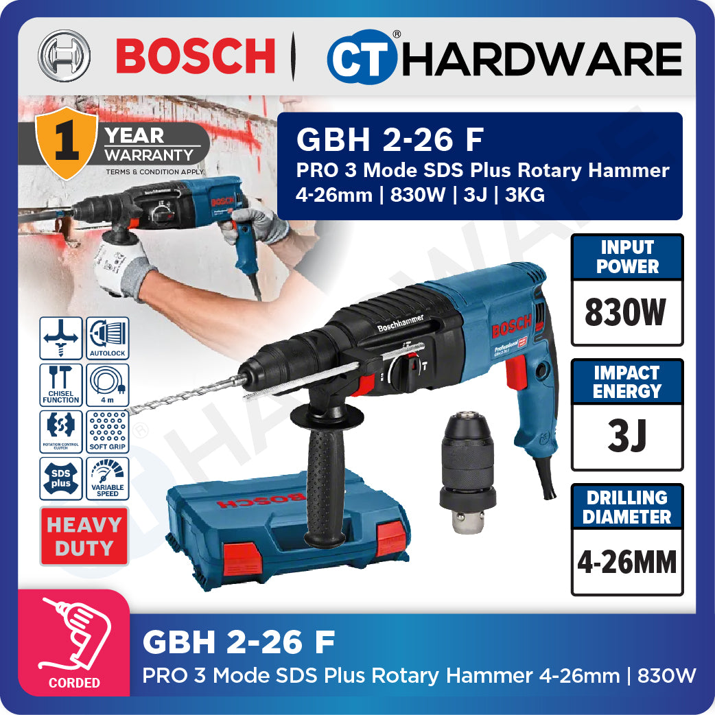 Bosch PRO GBH 2-26 F SDS Plus Rotary Hammer 830W 3J 26mm [06112544L0]