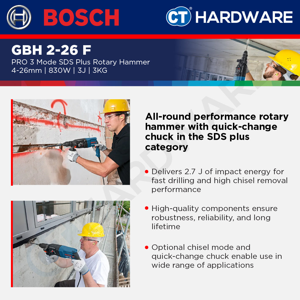 Bosch PRO GBH 2-26 F SDS Plus Rotary Hammer 830W 3J 26mm [06112544L0]