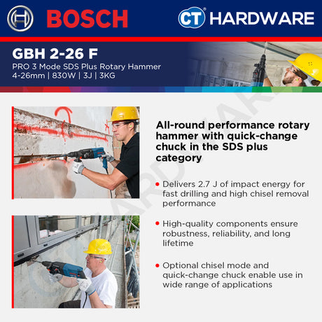 Bosch PRO GBH 2-26 F SDS Plus Rotary Hammer 830W 3J 26mm [06112544L0]