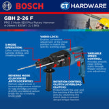 Bosch PRO GBH 2-26 F SDS Plus Rotary Hammer 830W 3J 26mm [06112544L0]