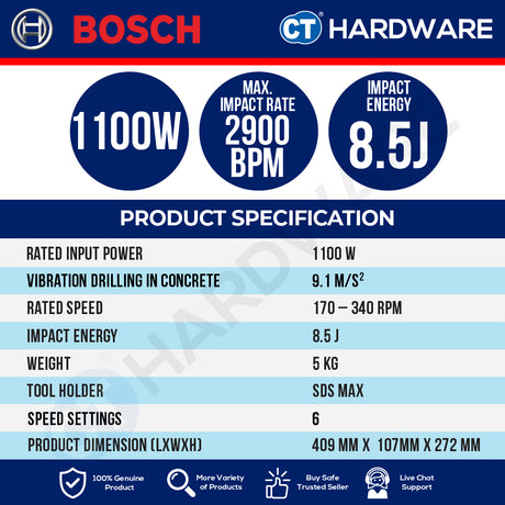 Bosch PRO GBH 5-40 V SDS MAX Rotary Hammer 1100W 8.5J [06112790L0]