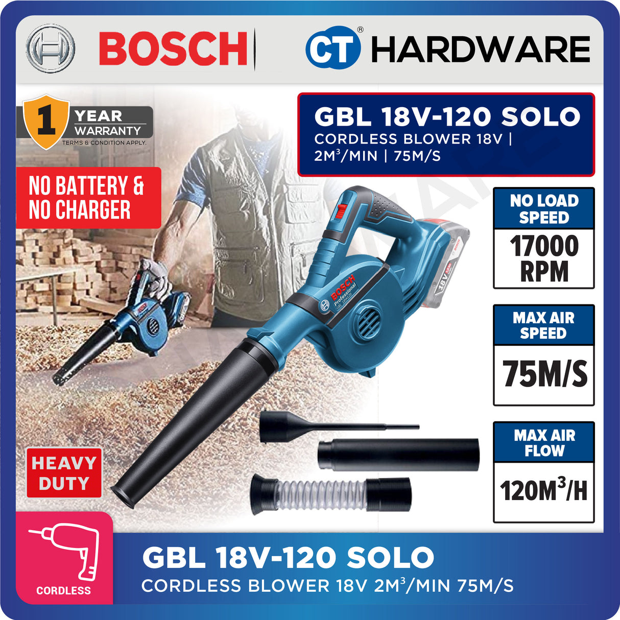 🎁 Bosch GBL 18V-120 SOLO Cordless Blower 18V [06019F51L0 | GBL18V120SOLO] (100% off)