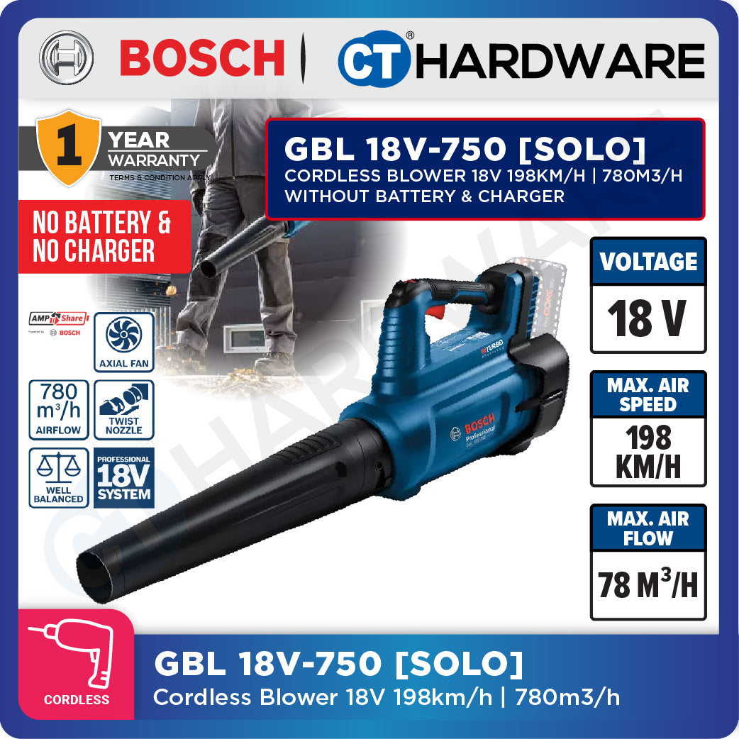 Bosch GBL 18V-750 SOLO Cordless Blower 18V without Battery & Charger, GBL18V750SOLO