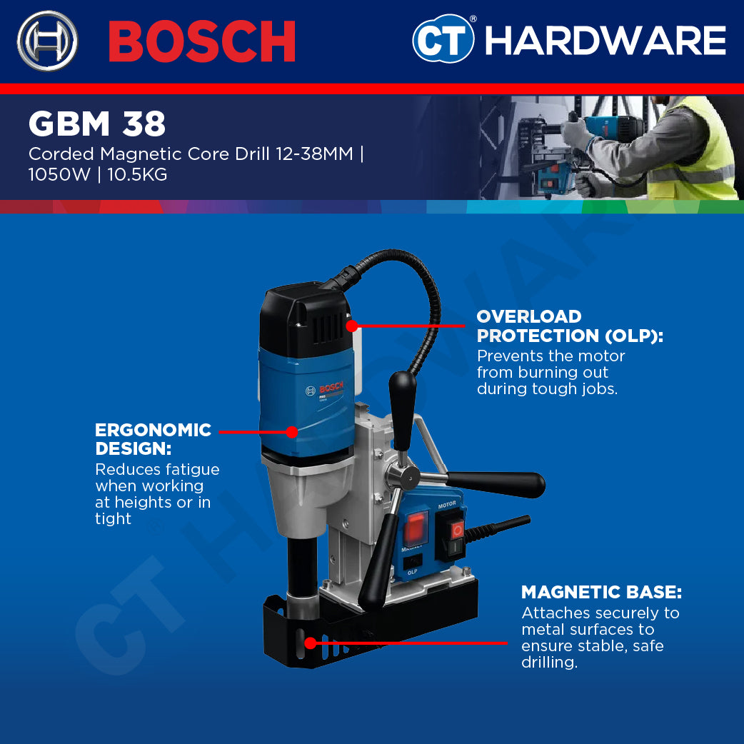 Bosch PRO GBM 38 Magnetic Core Drill 1050W 12-38mm [06011C50L0]