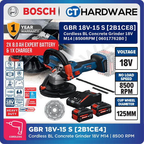 Bosch PRO GBR 18V-15 S Cordless Concrete Grinder 18V 06017762B0 (Body Only | 2-Battery)