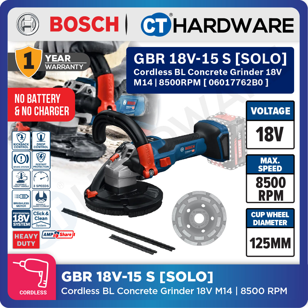 Bosch PRO GBR 18V-15 S Cordless Concrete Grinder 18V 06017762B0 (Body Only | 2-Battery)