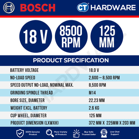 Bosch PRO GBR 18V-15 S Cordless Concrete Grinder 18V 06017762B0 (Body Only | 2-Battery)