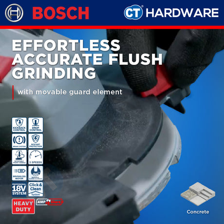 Bosch PRO GBR 18V-15 S Cordless Concrete Grinder 18V 06017762B0 (Body Only | 2-Battery)