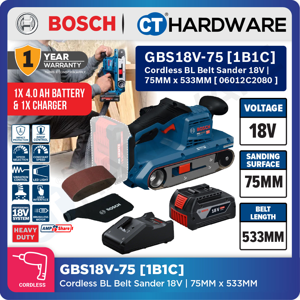 Bosch PRO GBS18V-75 Cordless Belt Sander 18V 06012C20080 (Body Only | 1-Battery | 2-Battery)