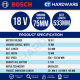 Bosch PRO GBS18V-75 Cordless Belt Sander 18V 06012C20080 (Body Only | 1-Battery | 2-Battery)