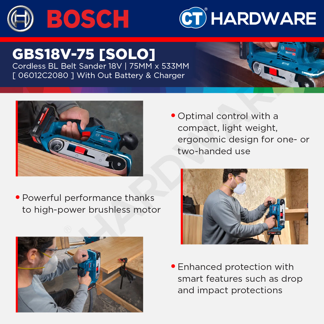 Bosch PRO GBS18V-75 Cordless Belt Sander 18V 06012C20080 (Body Only | 1-Battery | 2-Battery)