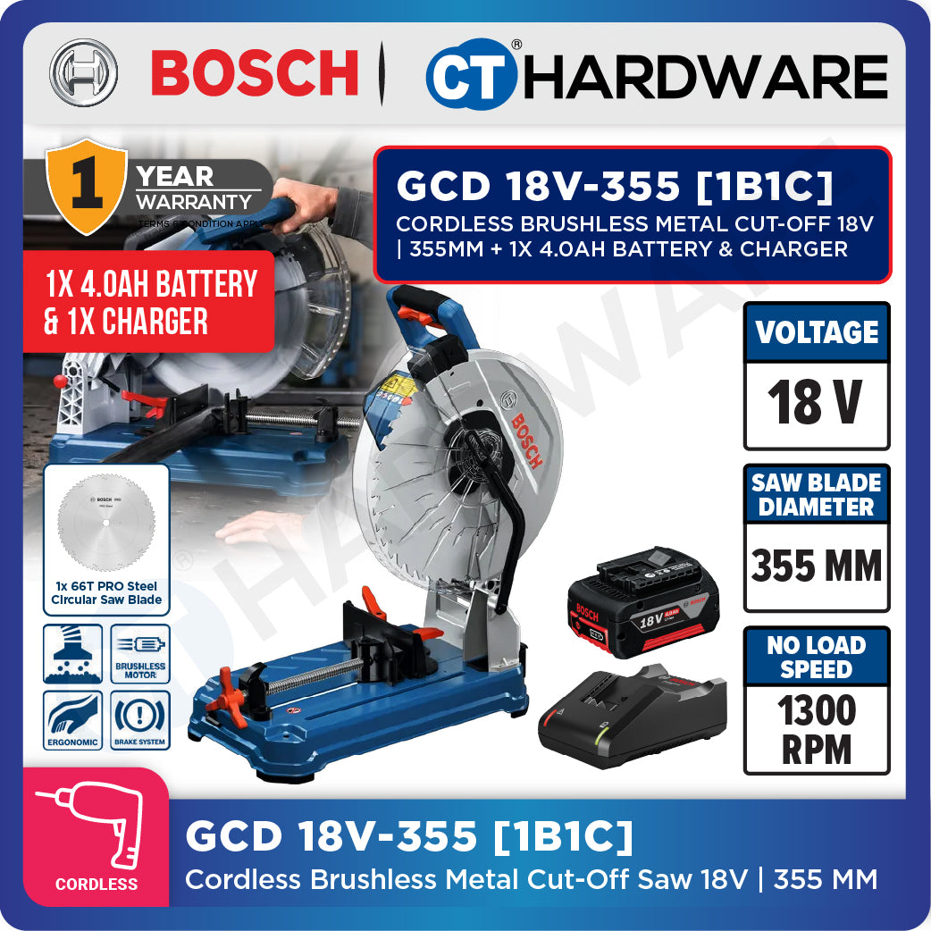 Bosch GCD 18V-355 SOLO Cordless Brushless Metal Cut-Off Saw 18V | 355MM | 0601B59000 + 1x 66T PRO Steel Blade Without Battery & Charger | GCD18V355SOLO
