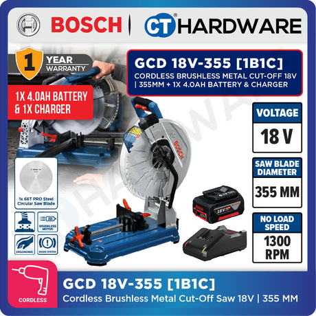 Bosch GCD 18V-355 SOLO Cordless Brushless Metal Cut-Off Saw 18V | 355MM | 0601B59000 + 1x 66T PRO Steel Blade Without Battery & Charger | GCD18V355SOLO