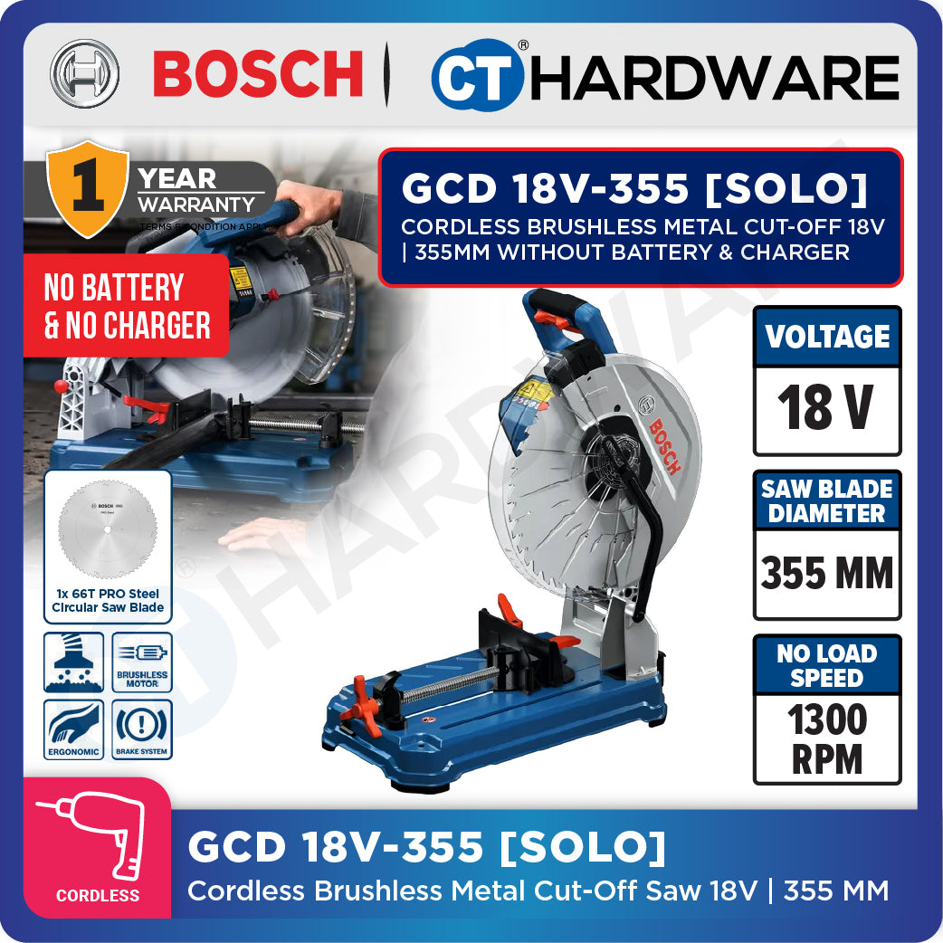 Bosch GCD 18V-355 SOLO Cordless Brushless Metal Cut-Off Saw 18V | 355MM | 0601B59000 + 1x 66T PRO Steel Blade Without Battery & Charger | GCD18V355SOLO