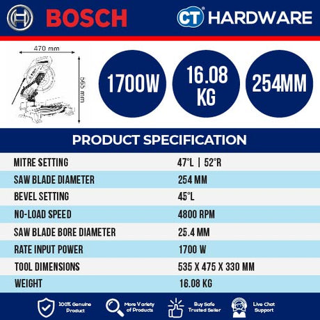 Bosch GCM 10 MX Professional Mitre Saw 10" 1700W [0601B290L0 | GCM10MX]